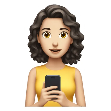 White girl with dark wavy hair reading on smart phone sticker