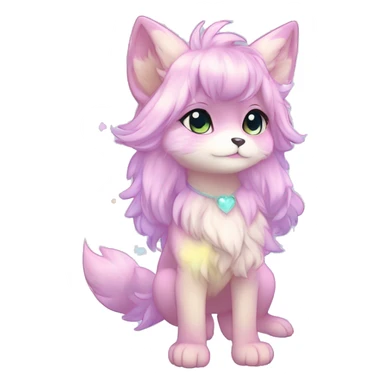Anthro Cute Fluffy Gorgeous Petite Shiny Colorful Pastel Glitter Sparkle Stars Anime Chibi Fantasy-Animal-Fakémon-Pokémon-Hybrid Fur Sona Aesthetic Trending Style Full Body sticker