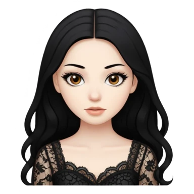 black hair, pretty, BLACK long black hair, pale skin, eyeliner, lace clothes, brown eyes bratz baddie sticker