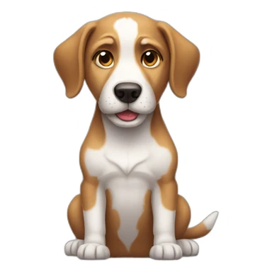 dog looking at camera with dumb face sticker