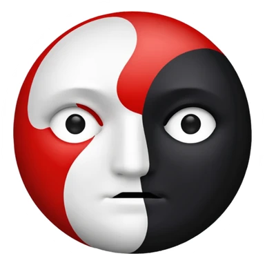 circle emoji, left half black, right half red, no face sticker