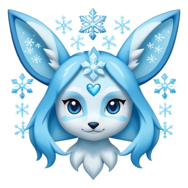 glaceon with snowflakes and light blue hearts around face sticker