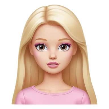 A white Barbie girl with long blonde straight hair in pale pink clothes smears cosmetic cream on her face sticker