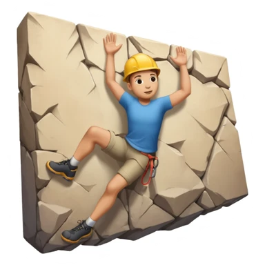 3D emoji style person climbing, wall pose, centered, soft shadow, white background. sticker