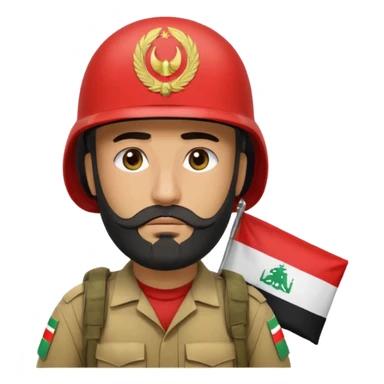 A very tired and sad, swarthy Iraqi soldier with a beard, an Iraqi flag on his helmet, a sad expression and bags under his eyes sticker