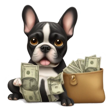 Black-and-tan French bulldog paying money sticker
