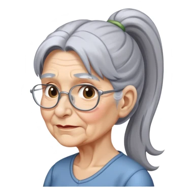 Old woman with long grey hair in a ponytail sticker
