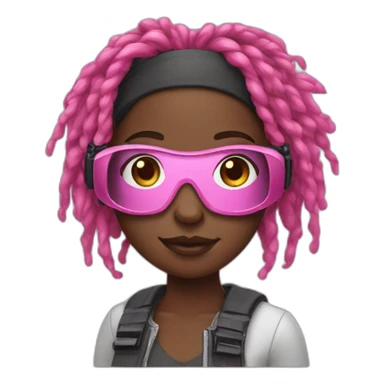 black girl with pink locs wearing VR headset sticker