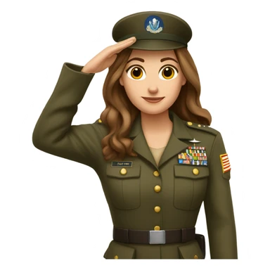 Salute Just shoulders White woman long brown hair in army uniform saluting   sticker
