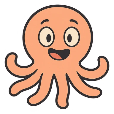 adorable octopus with a smiling mouth, cartoon style, round head, bright colors, no background sticker