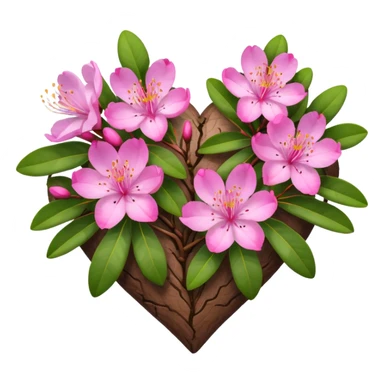 Natural rhododendron branches with a few flowers in a heart shape sticker