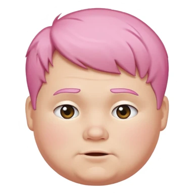 un nene blanco rellenito con pelo corto rosa,  con la sonrisa para abajo como edta ☹️ pero no enojado, la sonrisa caida las puntas para abajo como esta sonrisa ☹️ la sonrisa asi pero los OJOS mas felices sticker