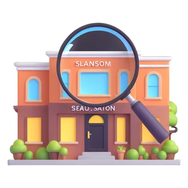 magnifying glass over a beauty salon building sticker
