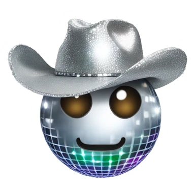 disco ball with a silver shimmery cowboy hat on sticker