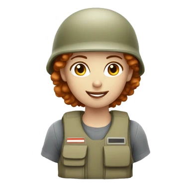 operator dressed in khaki color with a milatary helmet, without glasses, without headset, preferably curly redhead female sticker