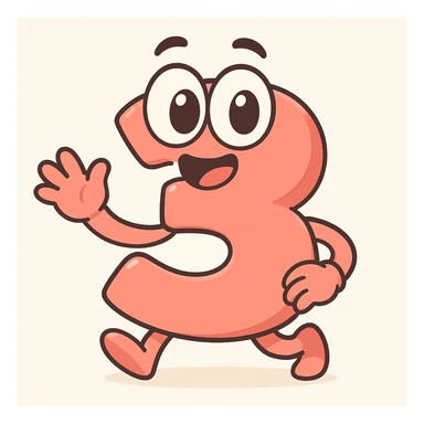 Add a cute, expressive cartoon face to the number 3, keeping the playful cartoon style consistent with chibi stickers style. sticker