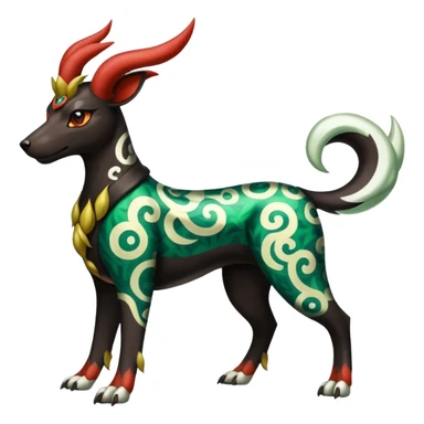 Shiny colorful Oriental painted marked patterned Asian beautiful elegant extravagant extraordinary Houndoom-Zygarde-Zangoose-fusion sticker