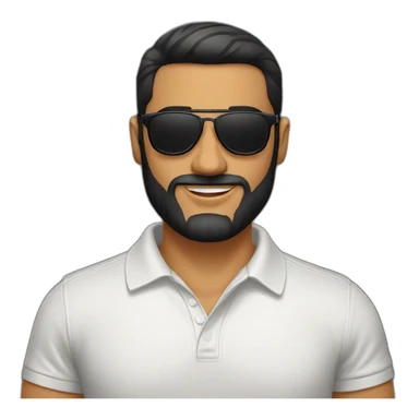 Spanish guy, black slickback haircut, beard, aviator sunglasses, wearing a polo tshirt sticker