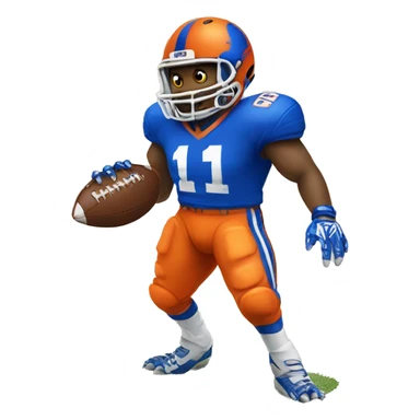 gator playing football, wearing orange and blue jersey sticker