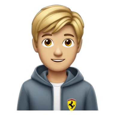 A male teenager with very short dart hair and brown eyes dressed as a ferrari supporter sticker