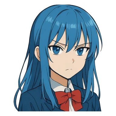 anime girl with blue hair, serious expression sticker
