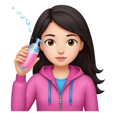 Emoji de menina de cabelos escuros hidratando o cabelo com roupas rosa sticker