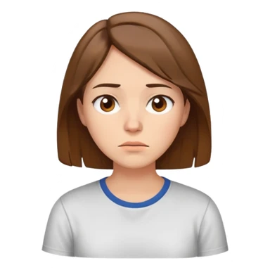 A young brown-haired woman with chin-length hair with fair skin, with brown eyes, looking tired of a shirt. sticker