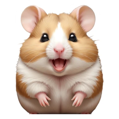 Cinematic Cute Yawning Brown and White Banded Hamster Portrait Emoji, Head tilted slightly with a dramatic, wide-open yawn, revealing a soft, banded fur of brown and white with tiny droopy ears, round dark eyes barely open in drowsy contentment, Simplified yet irresistibly adorable features, highly detailed, glowing with a soft, cozy glow, high shine, relaxed yet expressive, stylized with a touch of whimsy, bright and endearing, soft glowing outline, capturing the essence of a sleepy yet affectionate hamster, so drowsy it feels like it could stretch out of the screen and curl up for a nap! sticker