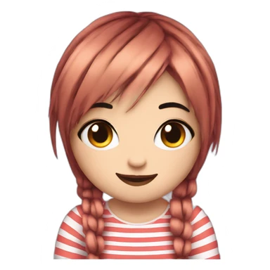 Frontal view curvy emo girl sits striped stockings hands up sticker