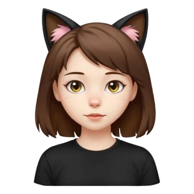 a girl with pale skin, shoulder lengh brown hair with lots of dandruff , cat ears and a tail, with a black t-shirt on sticker