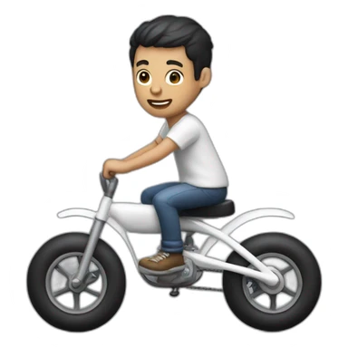 white skin men with short black hair riding a funny and miniature toy bike sticker