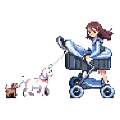 girl walking a dog in a stroller sticker