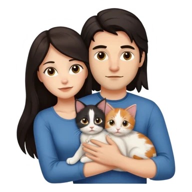 Девушка с тёмными длинными волосами рядом мужчина обнимает её и у них котенок sticker