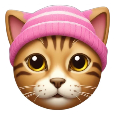 stripped brown cat with a pink beanie hat on his head sticker