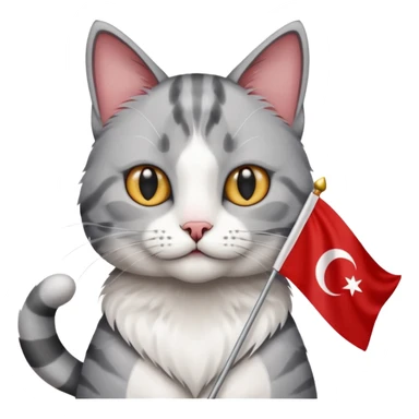 Rengi gri beyaz olan türk bayrağı sallayan kedi sticker