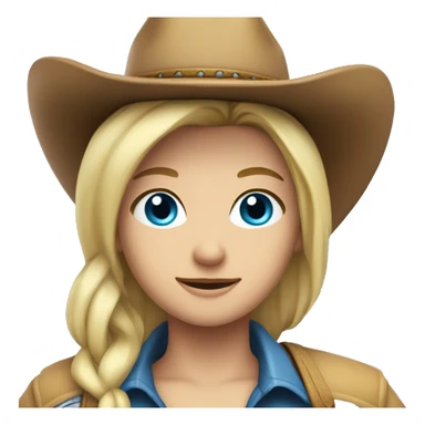 Blonde, ocean blue eyes, wearing a cowboy hat, winning sticker