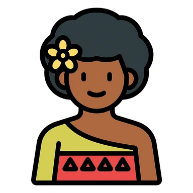 Fijian person with buiniga hairstyle, brown skin, wearing traditional Fijian attire icon sticker