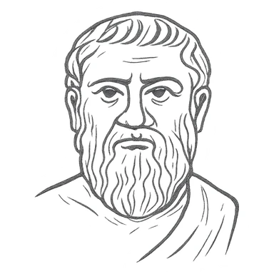 a hand drawn black outline portrait of Plato with similar-sized eyes based a famous portrait of him sticker