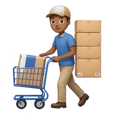 hombre llevando en un carrito un paquete de envio sticker
