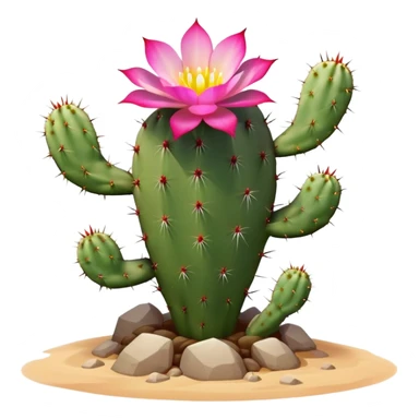 A desert-dwelling plant hybrid with cactus spines, blooming flower petals that change color with the temperature, and the ability to burrow underground with root-like limbs during sandstorms. sticker