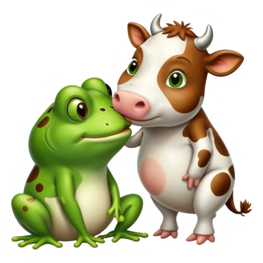 A drunk cow kissing a frog sticker