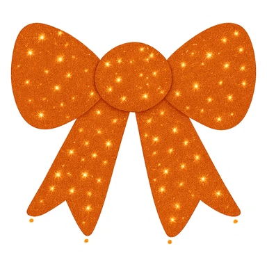 Make the decorative bow orange and covered in glitter, shiny and vibrant, no background. The style should be shiny and vibrant with glitter details and a decorative look. sticker