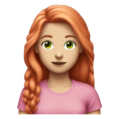 a white-skinned girl with long red hair and green eyes in a pink T-shirt sticker