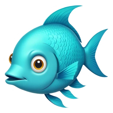 bright turquoise fish in perfect flat side profile, exactly facing right, single eye visible, completely 2D side view only, derpy stupid expression, no perspective at all sticker