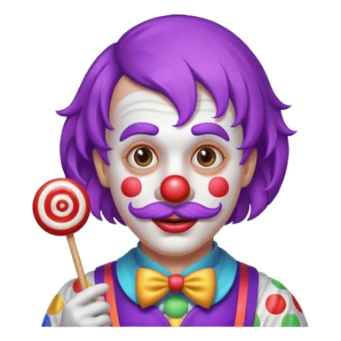 Funny clown — purple wig, mustache, candy in hand sticker