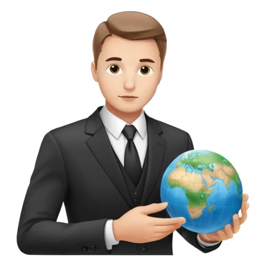 Polish man in a business suit analyzing global strategy with a world map sticker