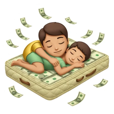 happy person napping on mattress of money sticker