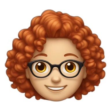 caucasian girl with a big smile  with  red curly girl and glasses sticker