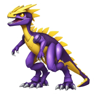  Cool Edgy Purple Yellow Digimon-Fakemon-Velociraptor-Dragon-Mecha full body sticker