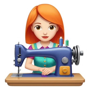 woman sewing colorful fabric on a sewing machine sticker